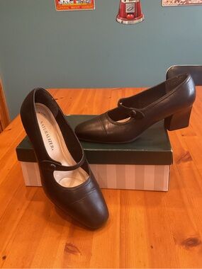 NATURALIZER GAIL PUMPS WOMENS SZ 8 BLACK LEATHER MARY JANE BLOCK HEEL ROUND TOE